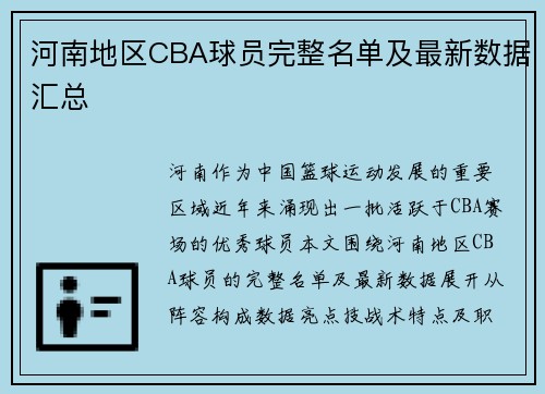 河南地区CBA球员完整名单及最新数据汇总
